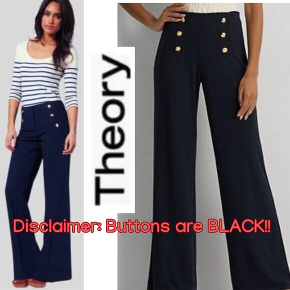 Theory Black Wide Leg Sailor Pants 9 Buttons (Size 2) - Picture 1 of 12